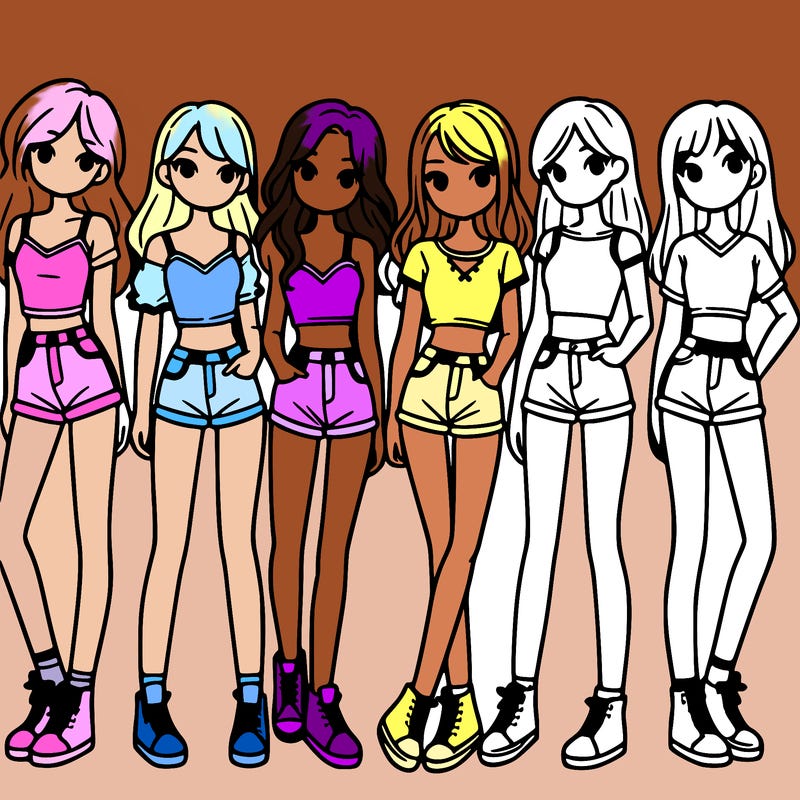 a group of girls wearing crop tops and shorts