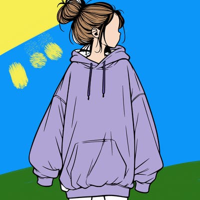 realistic girl with a oversized sweatshirt on and a bun