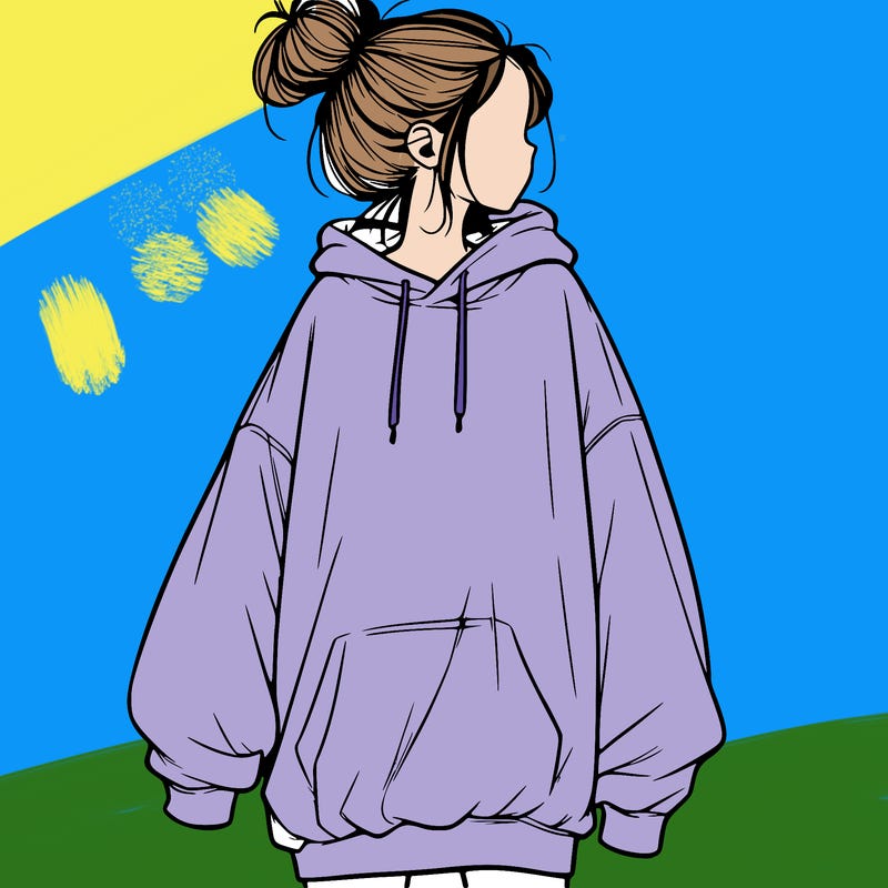 realistic girl with a oversized sweatshirt on and a bun