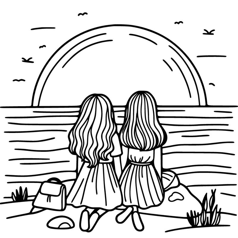 girls watching the sunset