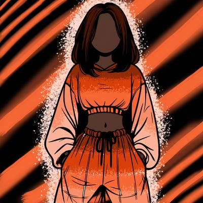 realistic girl faceless with baggy pants and a crop top