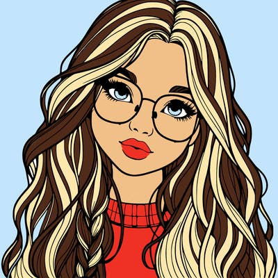 girl with long hair and freckles and glasses realistic