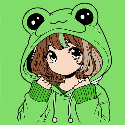 a cute teenage girl wearing a frog hoodie