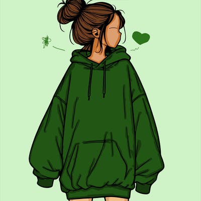 realistic girl with a oversized sweatshirt on and a bun