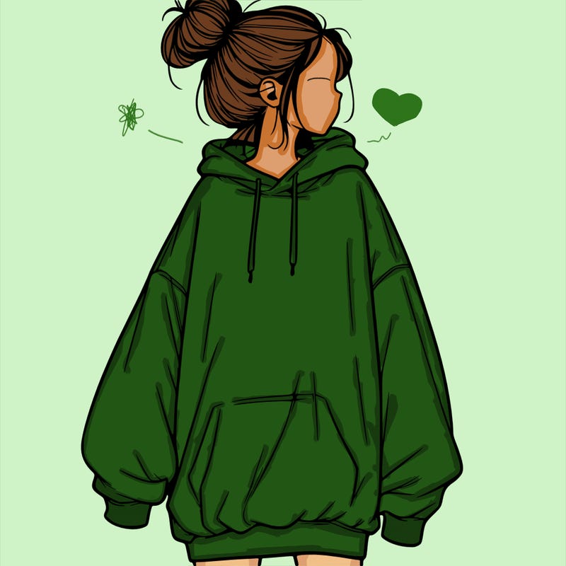 realistic girl with a oversized sweatshirt on and a bun