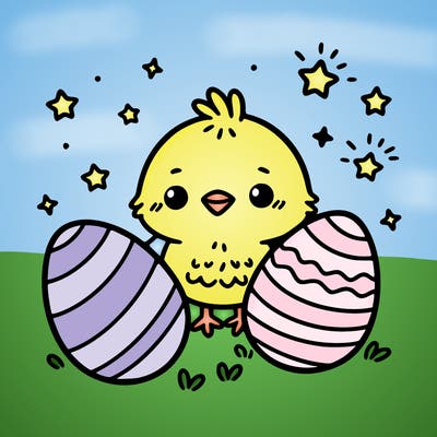 cute easter chick with eggs