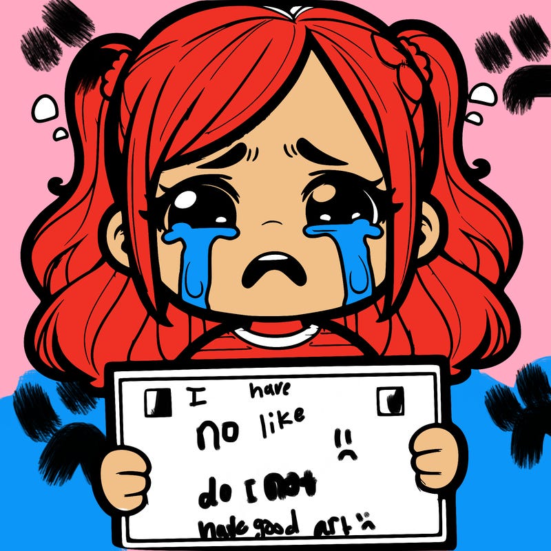 crying girl with sign