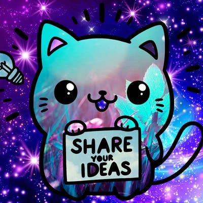 a cute cat saying share your ideas