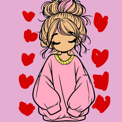 girl with baggy sweatshirt and messy bun