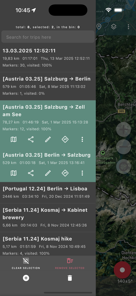 Geo Tracker - GPS Tracker - Liste aufgezeichneter GPS-Routen und Verkehrsstatistiken in der Geo Tracker App