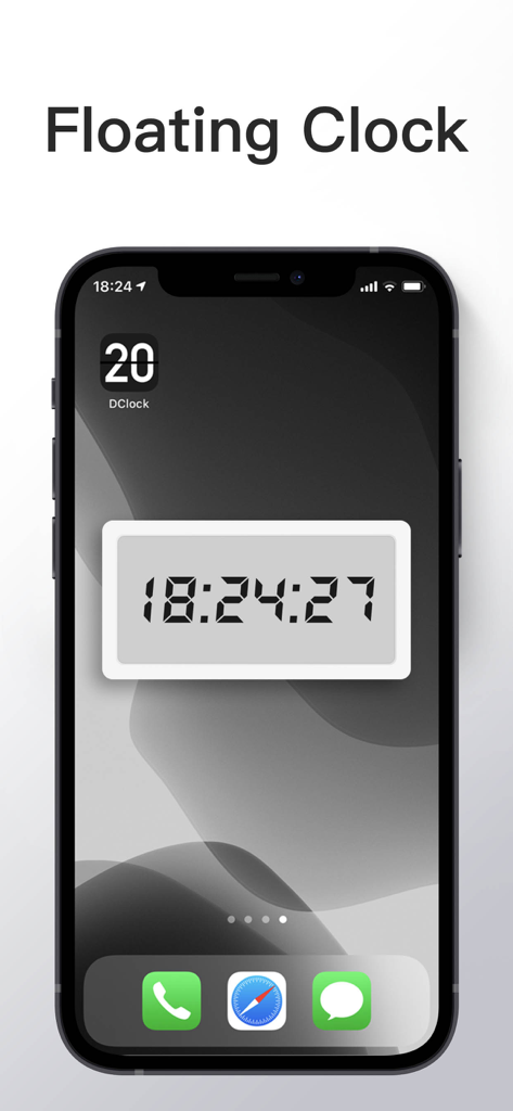 Digital floating clock widget displayed on an iPhone home screen