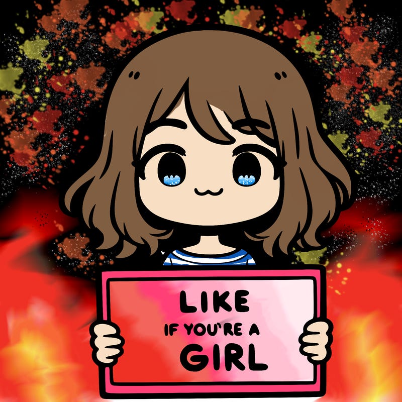 a cute girl holding a sign that says like if you’re a girl