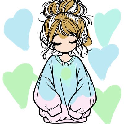 girl with baggy sweatshirt and messy bun