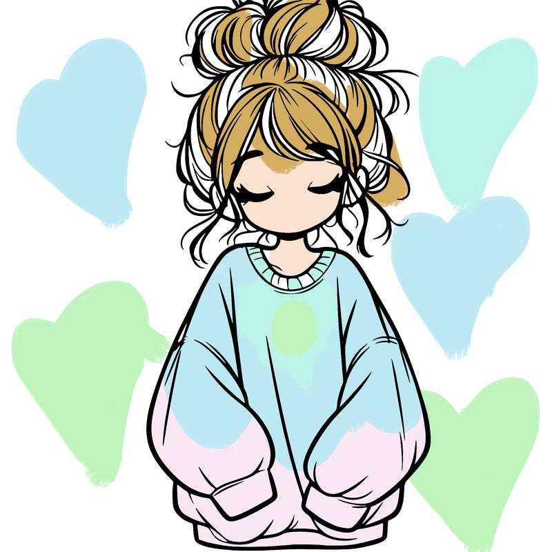 girl with baggy sweatshirt and messy bun