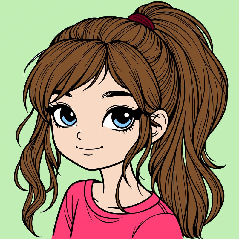 realistic girl with ponytail