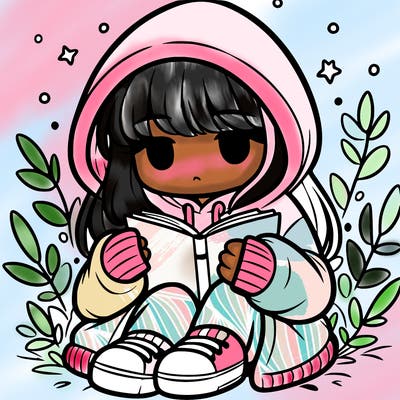 girl in oversized hoodie reading a book