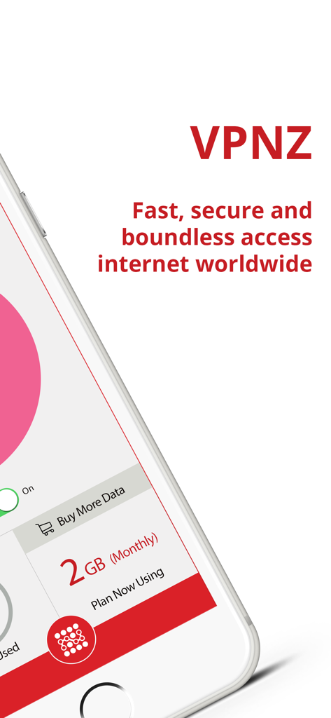 VPNZ mobile app screen displaying secure and fast internet access features