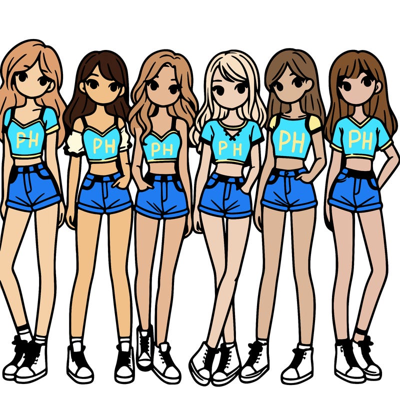 a group of girls wearing crop tops and shorts