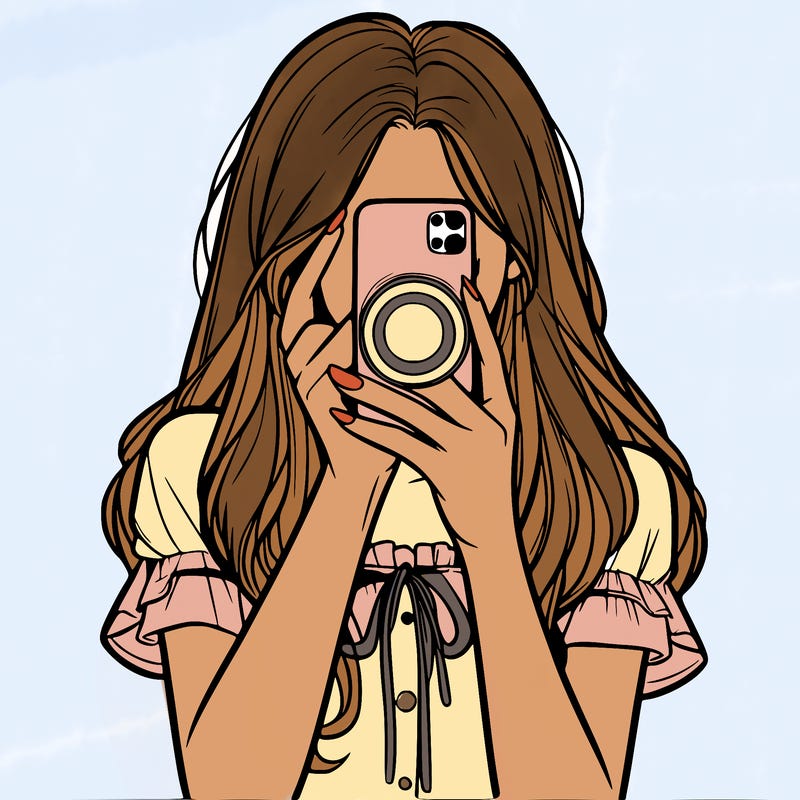 a realistic girl holding her phone taking pictures