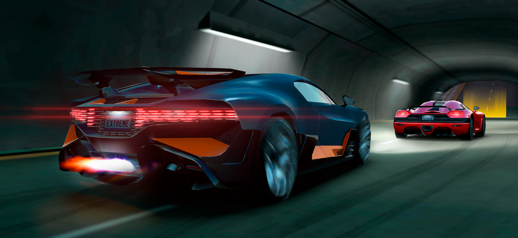 Deux supercars personnalisées traversent un tunnel à grande vitesse