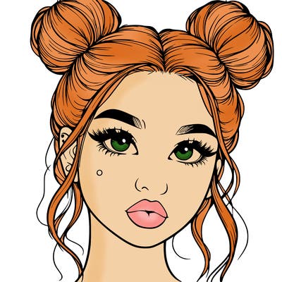 realistic girl with two buns on her hair and lips