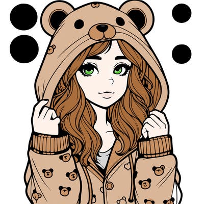 realistic girl in a animal pjs hoodie