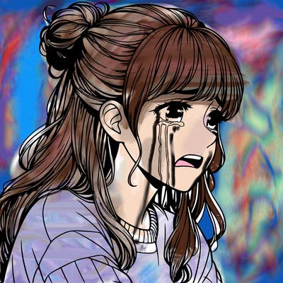 realistic sad teenage girl crying