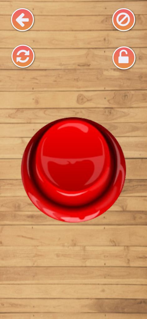 Loud Pocket Horns - A big red button on a wooden background in the Loud Pocket Horns prank app
