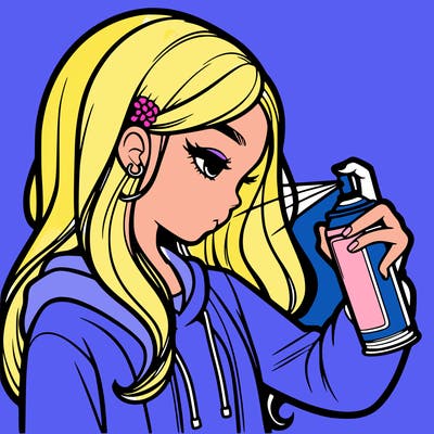 a realistic girl spray painting