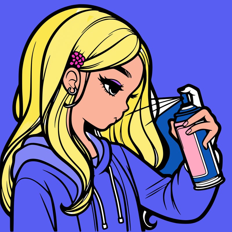 a realistic girl spray painting