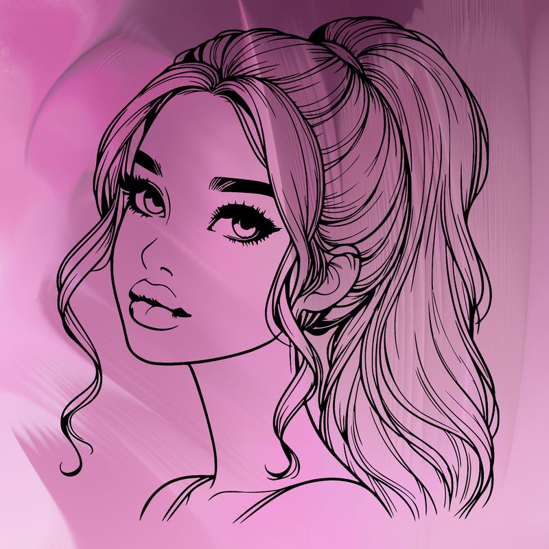 realistic girl with a ponytail on her hair and lips