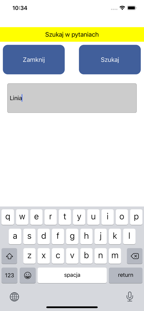 Search questions interface in the Egzamin ULC SPL aviation study app