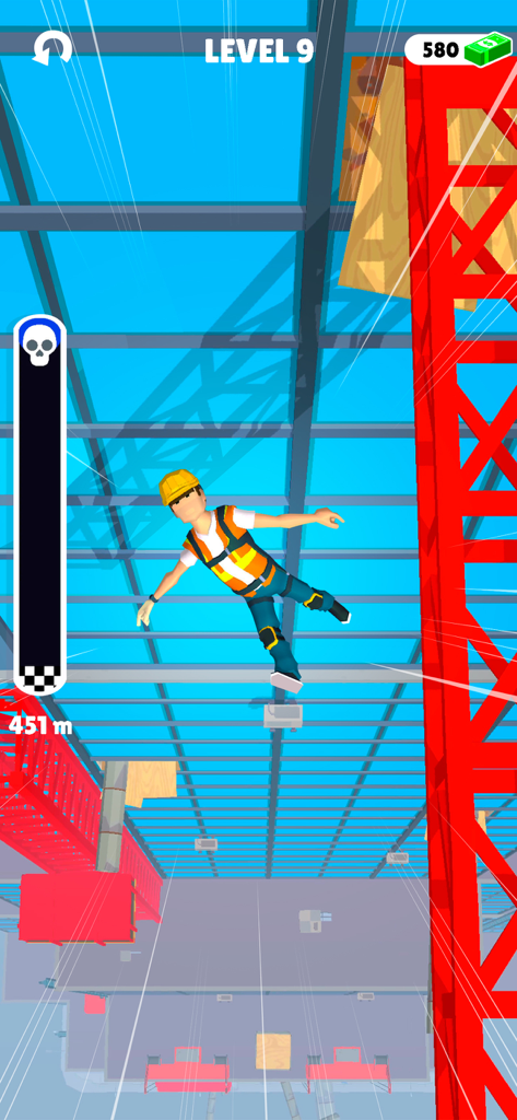 Ragdoll Fall: Break the Bones! - A character dressed as a construction worker falls from a skyscraper in Ragdoll Fall Break the Bones.