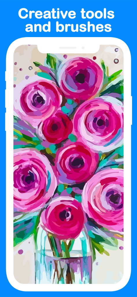 A digital coloring page of vibrant pink roses inside the Creatify art coloring book app
