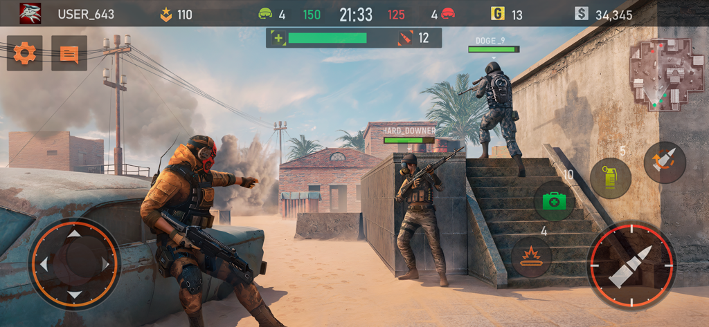 Code Of War 2: Gun shooter FPS - Jugabilidad de shooter en primera persona de Code Of War 2 mostrando soldados en una batalla urbana táctica