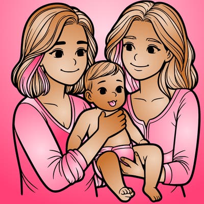 two realistic women holding one baby together