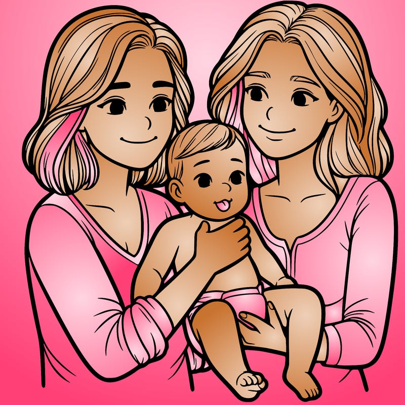 two realistic women holding one baby together