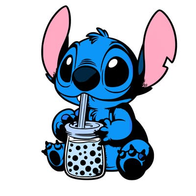 stitch drinking boba tea