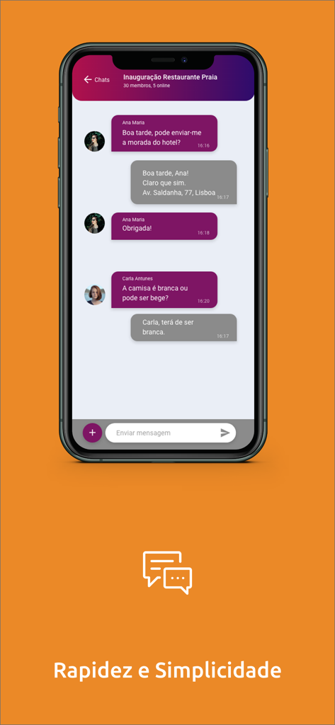 merytu - Interfaz de chat de la aplicación móvil merytu que muestra comunicación laboral en tiempo real entre profesional y anfitrión