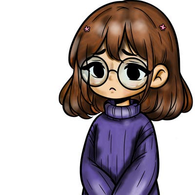 sad girl with glasses in a sweater