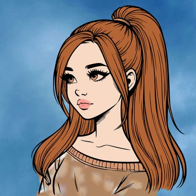 realistic girl with a high ponytail