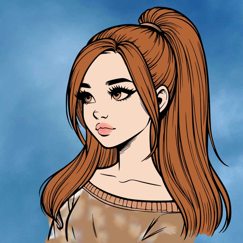 realistic girl with a high ponytail