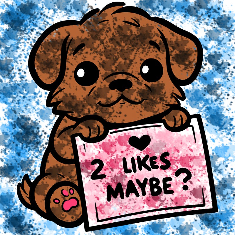 a puppy holding a sign that says 2 likes maybe?
