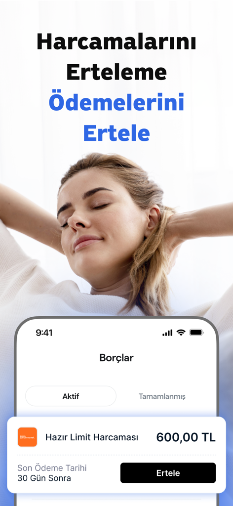 Money app interface for postponing payments and managing credit limits