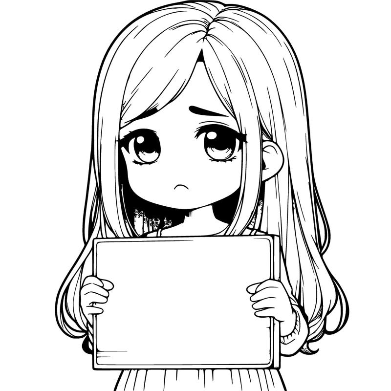 sad realistic girl holding a blank sign