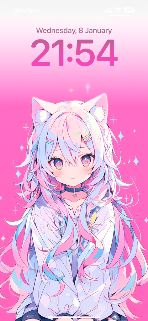 Cool Anime Wallpaper - Écran de verrouillage iPhone avec fond d'écran d'une fille anime rose