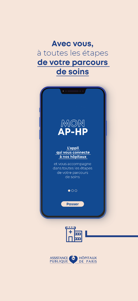 Welcome screen of the Mon APHP medical app for Paris hospitals