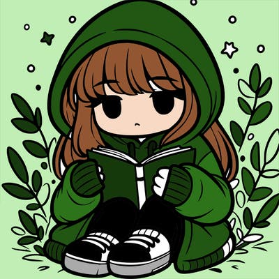 girl in oversized hoodie reading a book