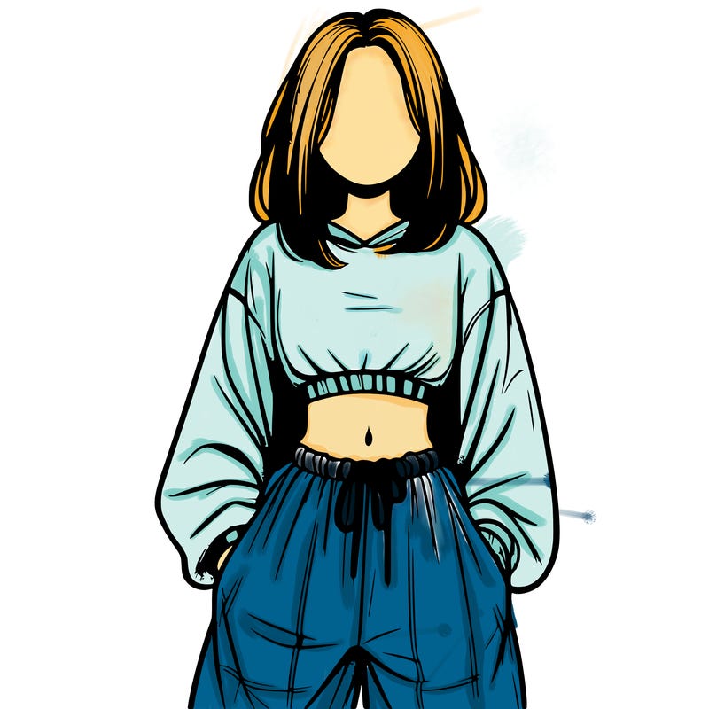 realistic girl faceless with baggy pants and a crop top