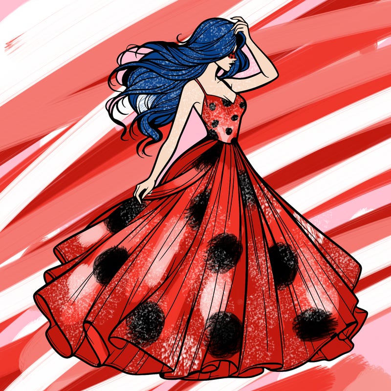 realistic woman with dress flowing in the wind